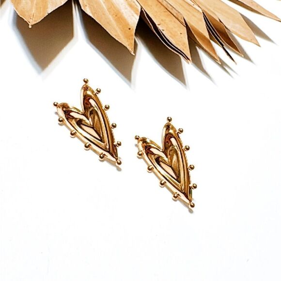 Gold heart stud earrings M324 - Picture 2 of 5